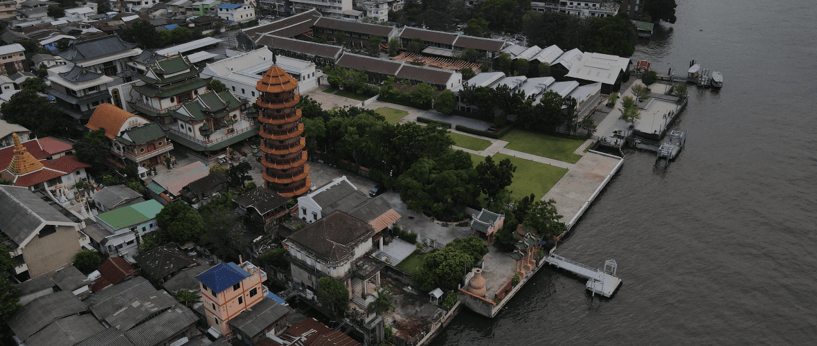 Drone shot of beautiful Chao Phraya River at Nonthaburi